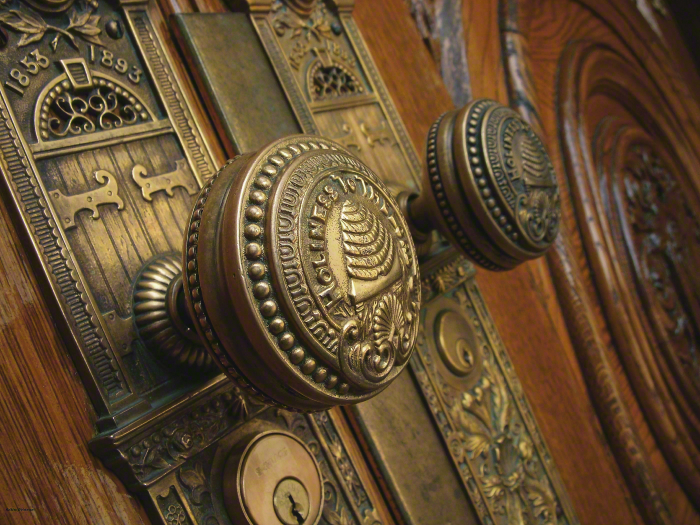 Salt Lake LDS Temple door knobs with beehive seal
